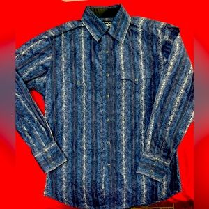 Wrangler western wear long sleeve snap button blue size m